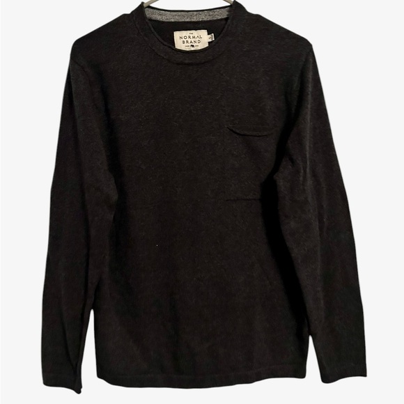The Normal Brand Crew Neck Sweater Men's Small Gray Rolled Hem Pocket - Picture 1 of 3